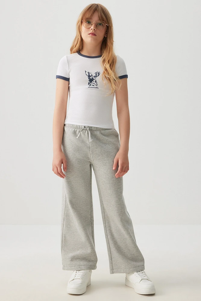 Ardene Kids Wide Leg Sweatpants in Grey | Size | Polyester/Cotton | Fleece-Lined
