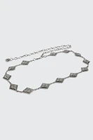Ardene Embossed Diamond Chain Belt in Silver