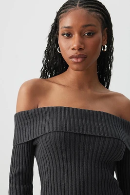 Ardene Off Shoulder Sweater in Dark Grey | Size | 100% Cotton