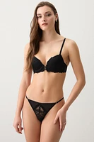 Ardene Luxe Mesh & Lace Thong Panty in Black | Size | Nylon/Elastane