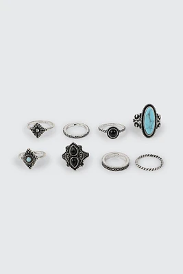 Ardene 8-Pack Boho Rings in Light Blue | Size Small