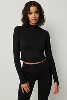Ardene Fitted 1/4 Zip Top in Black | Size | Polyester/Spandex | Eco-Conscious