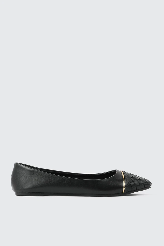 Ardene Woven Toe Ballet Flats in Black | Size | Faux Leather | Eco-Conscious