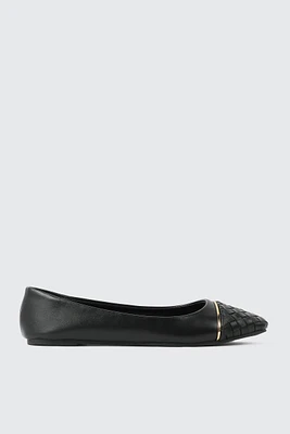 Ardene Woven Toe Ballet Flats in Black | Size | Faux Leather | Eco-Conscious