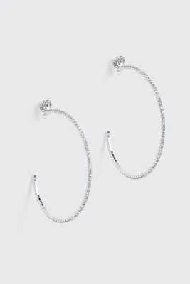 Ardene Large Rhinestone Hoop Earrings in Silver | Stainless Steel