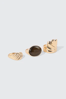 Ardene 3-Pack Vintage Style Rings in Gold | Size