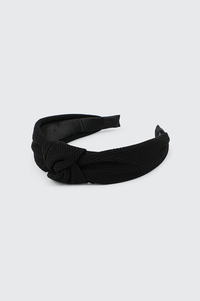 Ardene Waffle Knit Knotted Headband in Black | Polyester