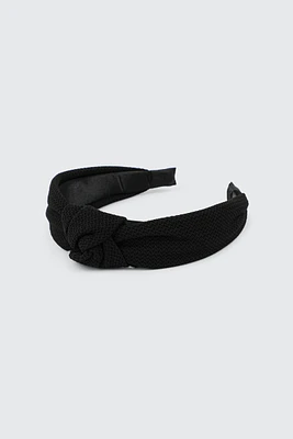 Ardene Waffle Knit Knotted Headband in Black | Polyester