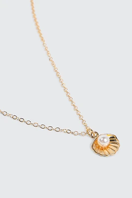 Ardene Necklace with Clam & Pearl Pendant in Gold