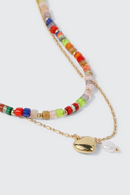 Ardene Two-Row Beaded & Chain Necklace in Gold
