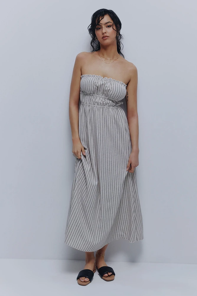 Ardene Striped Linen Blend Tube Dress in Beige | Size | Cotton/Viscose