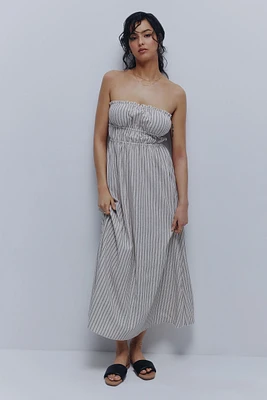 Ardene Striped Linen Blend Tube Dress in Beige | Size | Cotton/Viscose