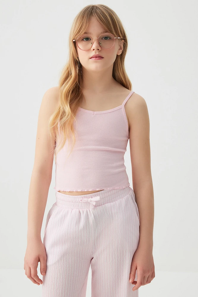 Ardene Kids Printed Lettuce Hem Tank Top in Light | Size | Spandex/Cotton