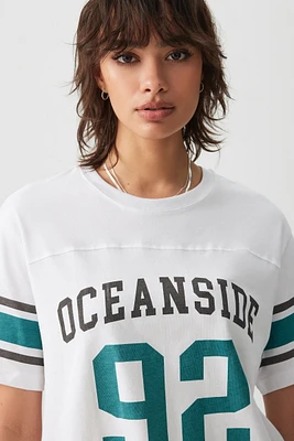 Ardene Relaxed Football T-Shirt in Pearl White | Size | 100% Cotton