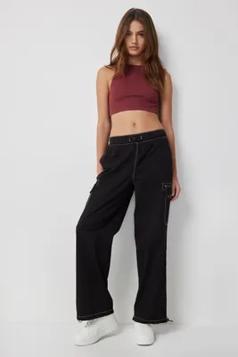 Ardene Black Cargo Parachute Pants | Size | Spandex/Cotton