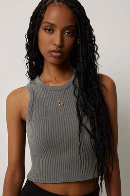 Ardene Sparkly High Neck Tank Top in Dark Grey | Size Small | Nylon/Spandex