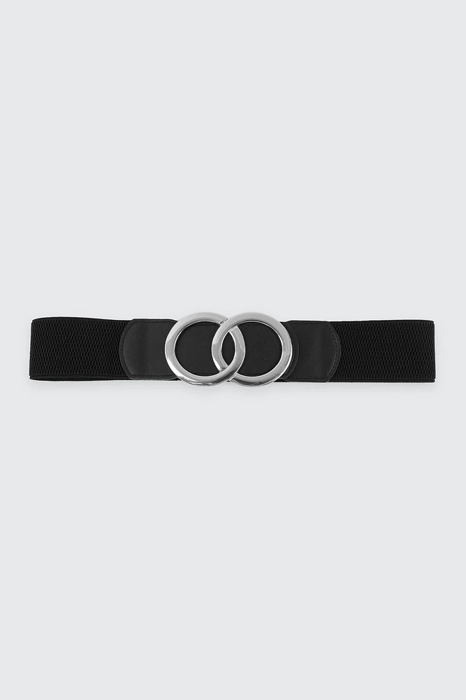 Ardene Stretch Belt with Double Loop Buckle in Silver | Size Small | Polyester