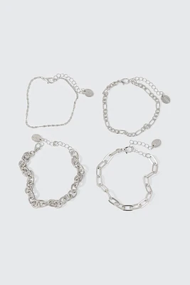 Ardene 4-Pack Mix Chain Bracelets in Silver