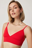 Ardene Seamless Ribbed Triangle Bralette in Flame Red | Size Small | Nylon/Elastane | Eco-Conscious