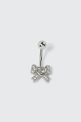 Ardene Embellished Bow Navel Piercing in Silver