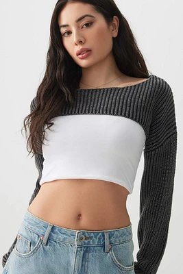 Ardene Boat Neck Shrug Sweater in Black | Size | 100% Cotton