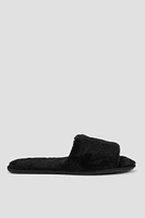 Ardene One Band Faux Fur Slippers in Black | Size 11.5 | Polyester