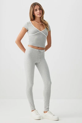 Ardene Adjustable Waist Legging in Grey | Size | Cotton/Elastane/Viscose