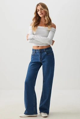 Ardene Mid Rise Straight Jean in Blue | Size | Cotton/Elastane