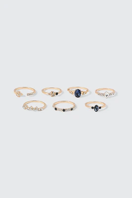 Ardene 7-Pack Rings with Sapphire-Style Stones in Gold | Size