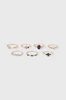 Ardene 7-Pack Rings with Sapphire-Style Stones in Gold | Size