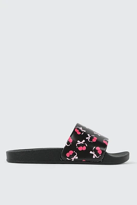 Ardene Printed Slides in Black | Size