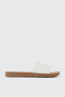 Ardene Weave Strap Flat Sandals in White | Size | Faux Leather
