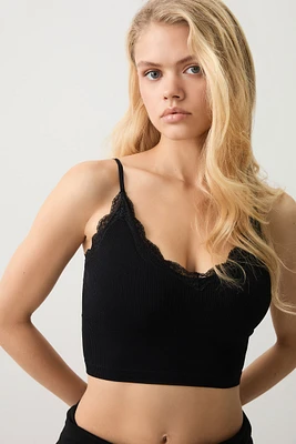 Ardene Lace Trim PJ Tank Top in Black | Size | Nylon/Spandex | Eco-Conscious