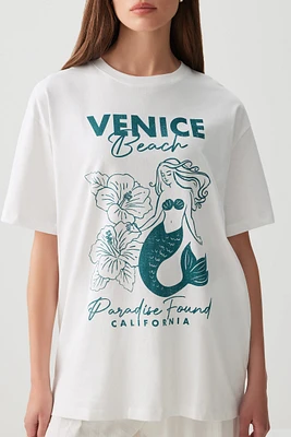 Ardene Beach Graphic T-Shirt in White | Size Small | 100% Cotton