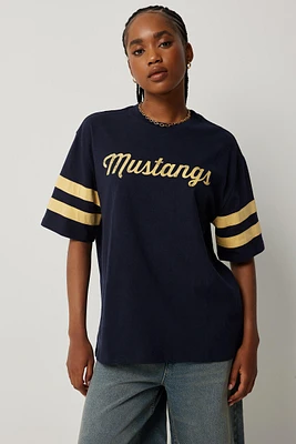Ardene Mustangs Oversized T-Shirt in Dark Blue | Size Medium | 100% Cotton