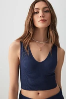 Ardene Basic Ultra Crop V-Neck Seamless Tank in Dark Blue | Size | Nylon/Elastane | Eco-Conscious