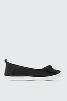 Ardene Canvas Slip On Shoes With Bow Detail in Black | Size