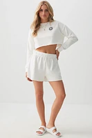 Ardene Raw Hem Sweatshorts in White | Size | Polyester/Cotton | Fleece-Lined