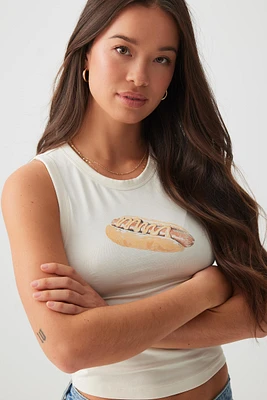 Ardene Graphic Crop Tank Top in Beige | Size | Spandex/Cotton | Eco-Conscious