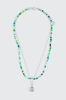 Ardene 2-Row Beaded Necklace with Flower Pendant in Light Blue
