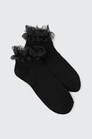 Ardene Chiffon Frill Demi Crew Socks in | Polyester/Spandex