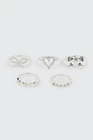 Ardene 5-Pack Heart & Bow Silver Rings | Size