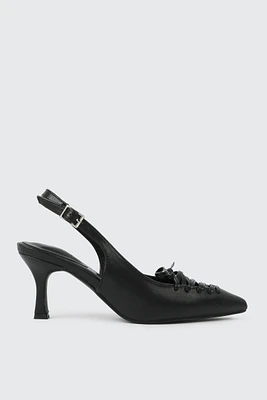 Ardene Slingback Pumps with Lace Up Vamp in Black | Size | Faux Leather