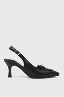 Ardene Slingback Pumps with Lace Up Vamp in Black | Size | Faux Leather