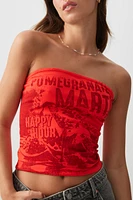 Ardene Printed Tube Top in Red | Size | Cotton/Elastane