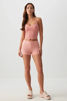 Ardene Basic Striped Cotton Biker Shorts in Medium Pink | Size | Cotton/Elastane | Eco-Conscious