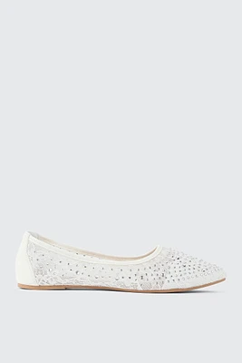 Ardene Embellished Floral Mesh Flats in White | Size