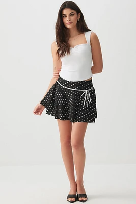 Ardene Polka Dot Mini Skirt in Black | Size | Polyester