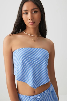 Ardene Printed Handkerchief Tube Top in Medium Blue | Size | 100% Viscose