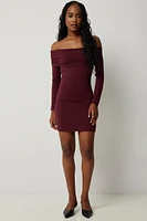 Ardene Contour Off The Shoulder Mini Dress in Burgundy | Size | Elastane/Polyamide
